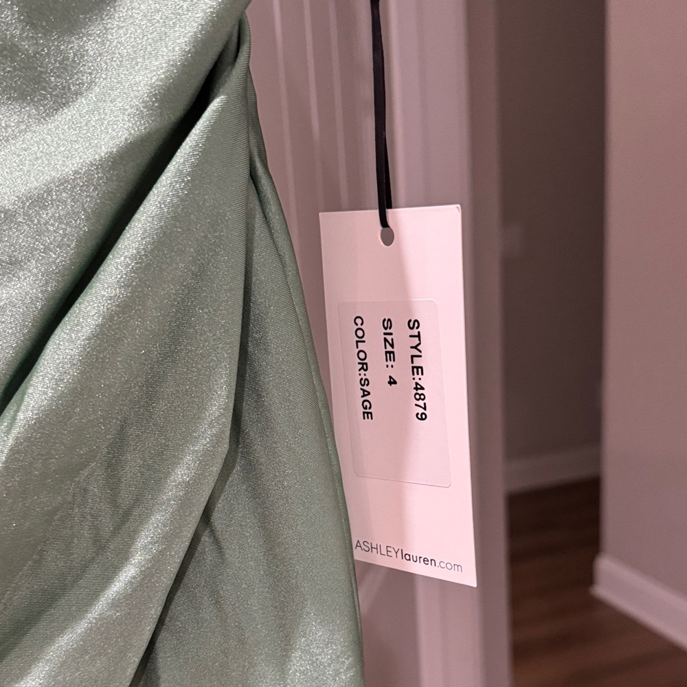 Elegant Strapless Sage Green Dress with Embroidery - Picture 6 of 7